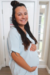 Light Blue Button Down Hi Low Maternity Maxi Dress