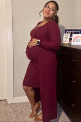 Burgundy Ribbed Cardigan 2 Piece Maternity Set