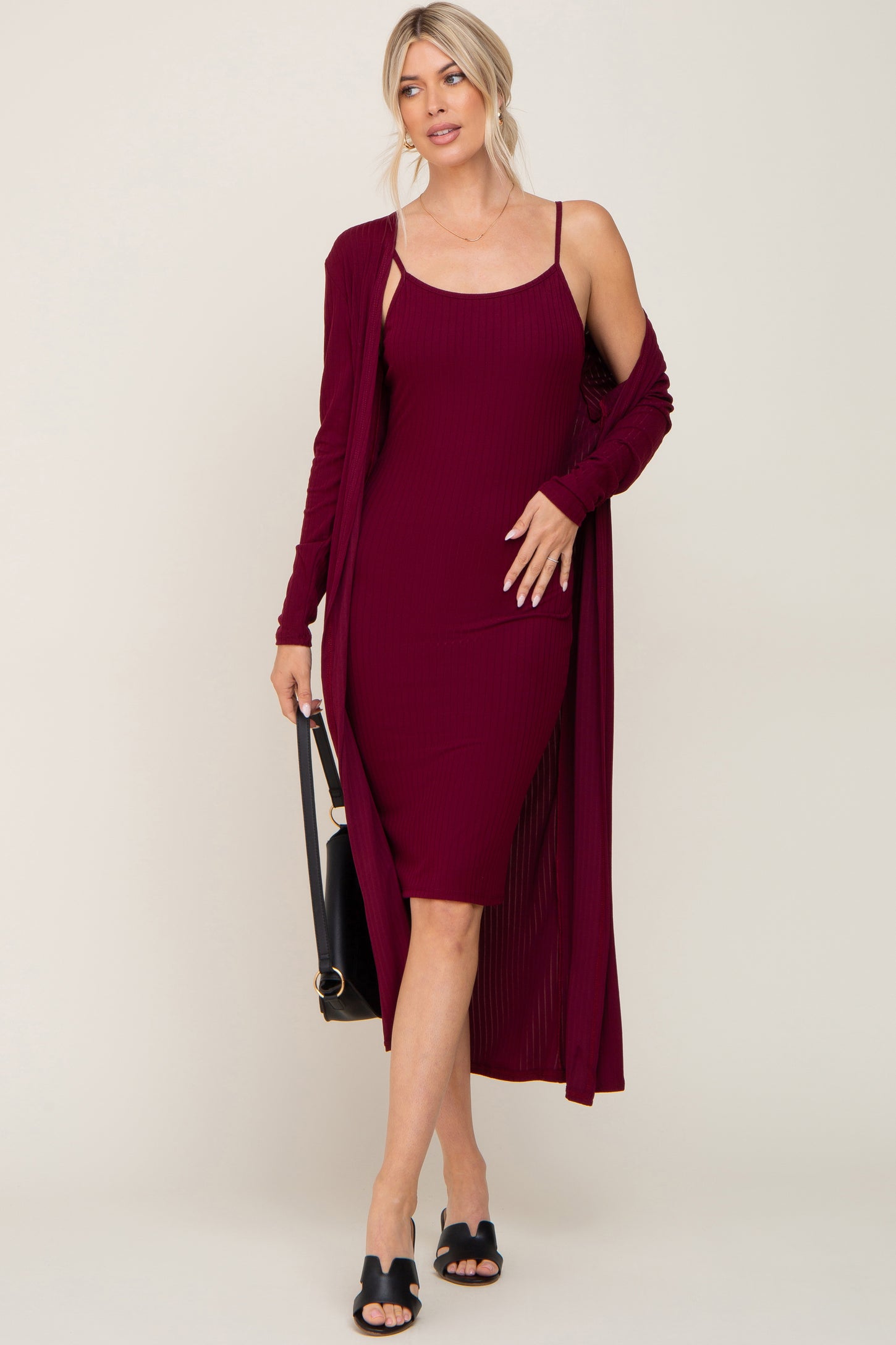 PinkBlush Burgundy Ribbed Cardigan 2 Piece Maternity Set Small PinkBlush Burgundy Ribbed Cardigan 2 Piece Maternity Set Small
