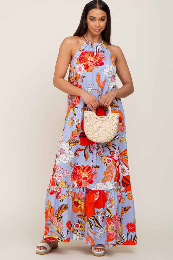 Periwinkle Floral Halter Maxi Dress