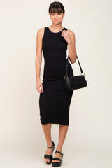 Black Ribbed Racerback Maternity Midi Dress