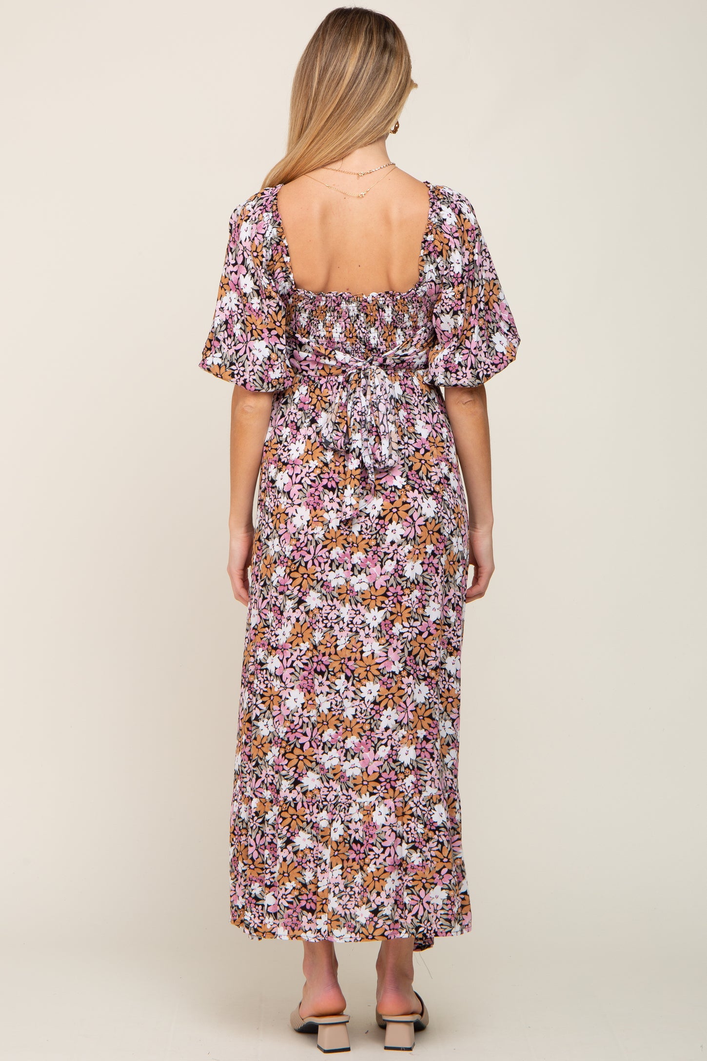 Black Multi-Color Floral Maternity Maxi Dress