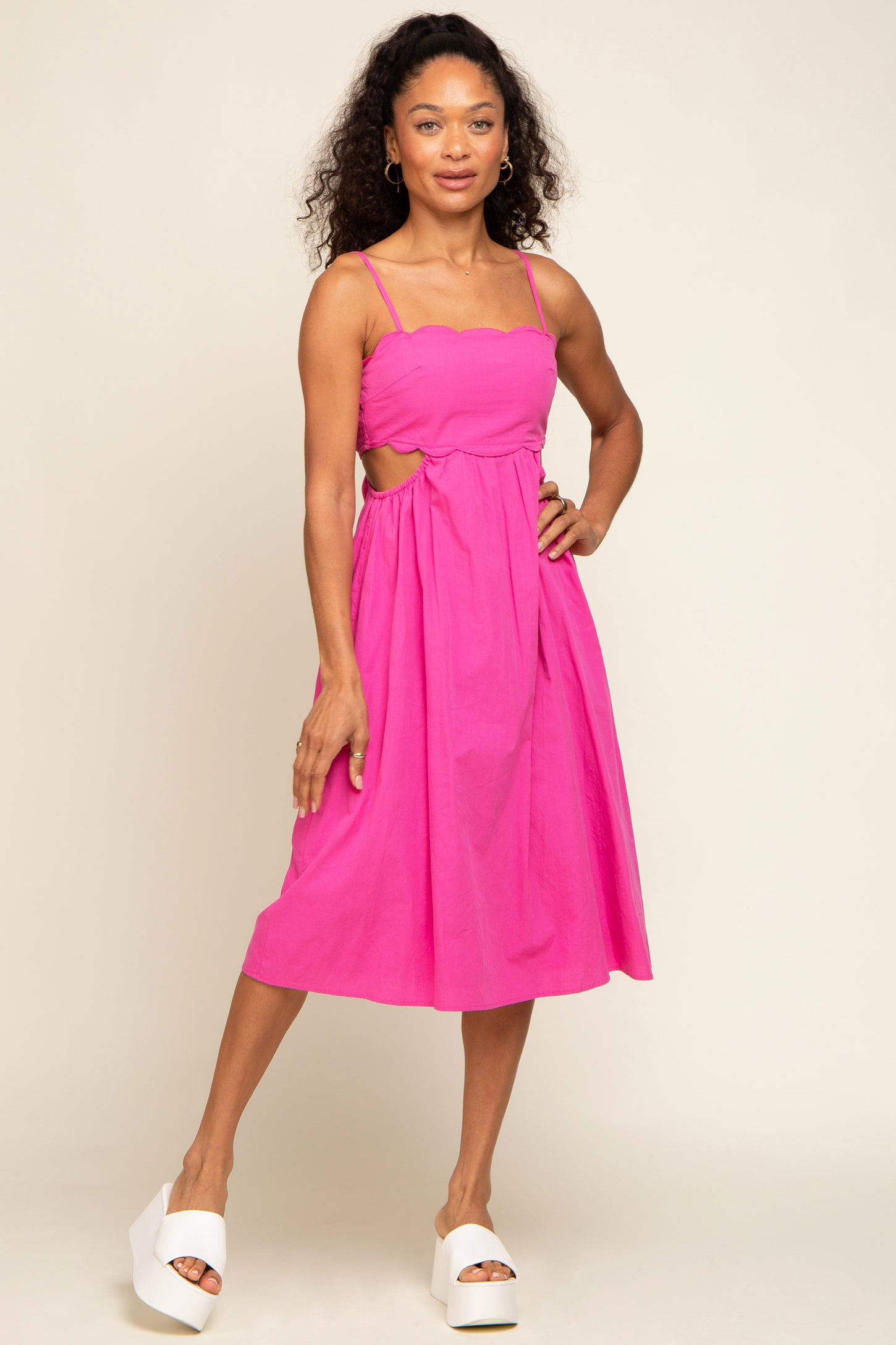 Fuchsia Scalloped Side Cutout Dress PinkBlush Fuchsia Scalloped Side Cutout Dress PinkBlush