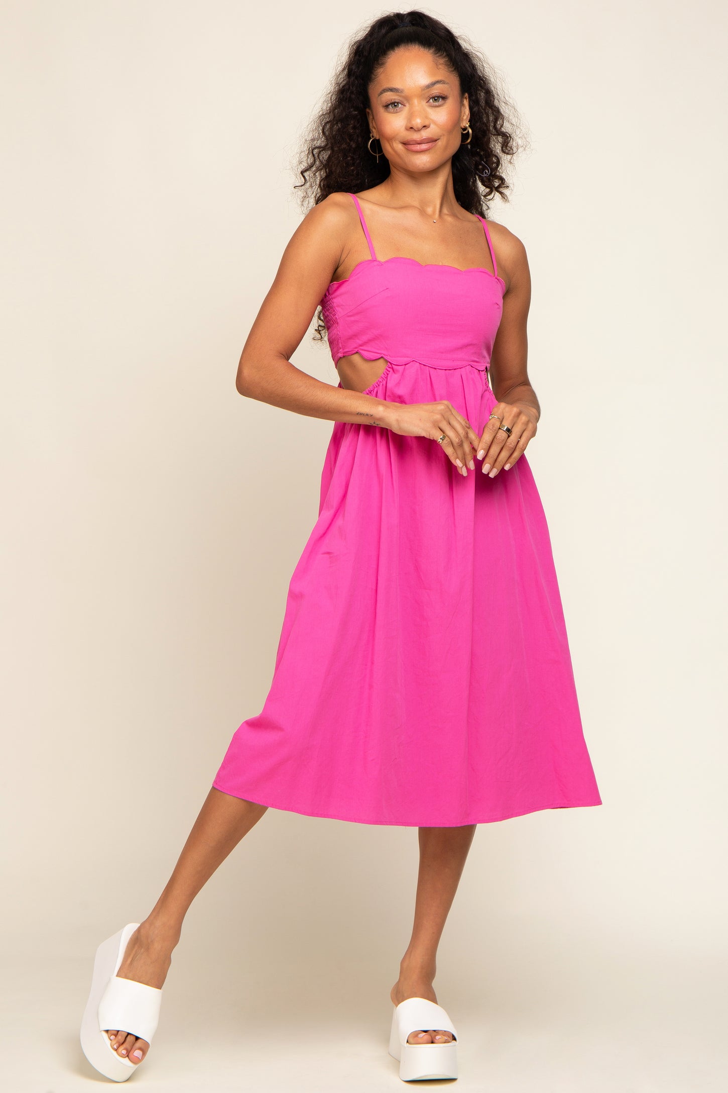 Fuchsia Scalloped Side Cutout Dress PinkBlush Fuchsia Scalloped Side Cutout Dress PinkBlush