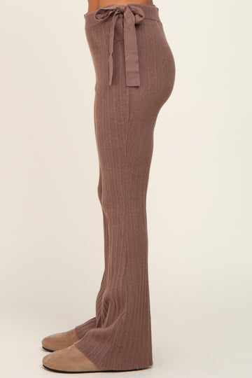 Mocha Side Tie Flare Knit Pants