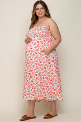 Ivory Square Neck Smocked Plus Maternity Midi Dress