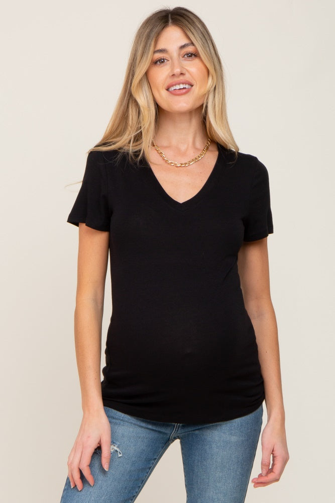Black Basic V-Neck Maternity Tee – PinkBlush