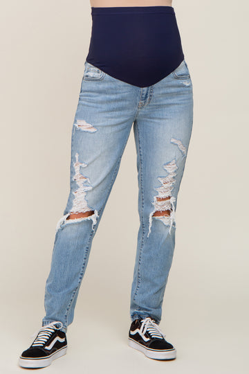 Light Wash Distressed Maternity Jeans