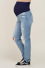 Light Wash Distressed Maternity Jeans