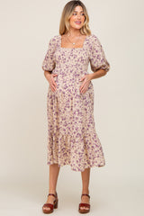 Cream Floral Smocked Maternity Midi Dress