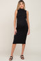 Black Ribbed Sleeveless Mock Neck Maternity Midi Dress