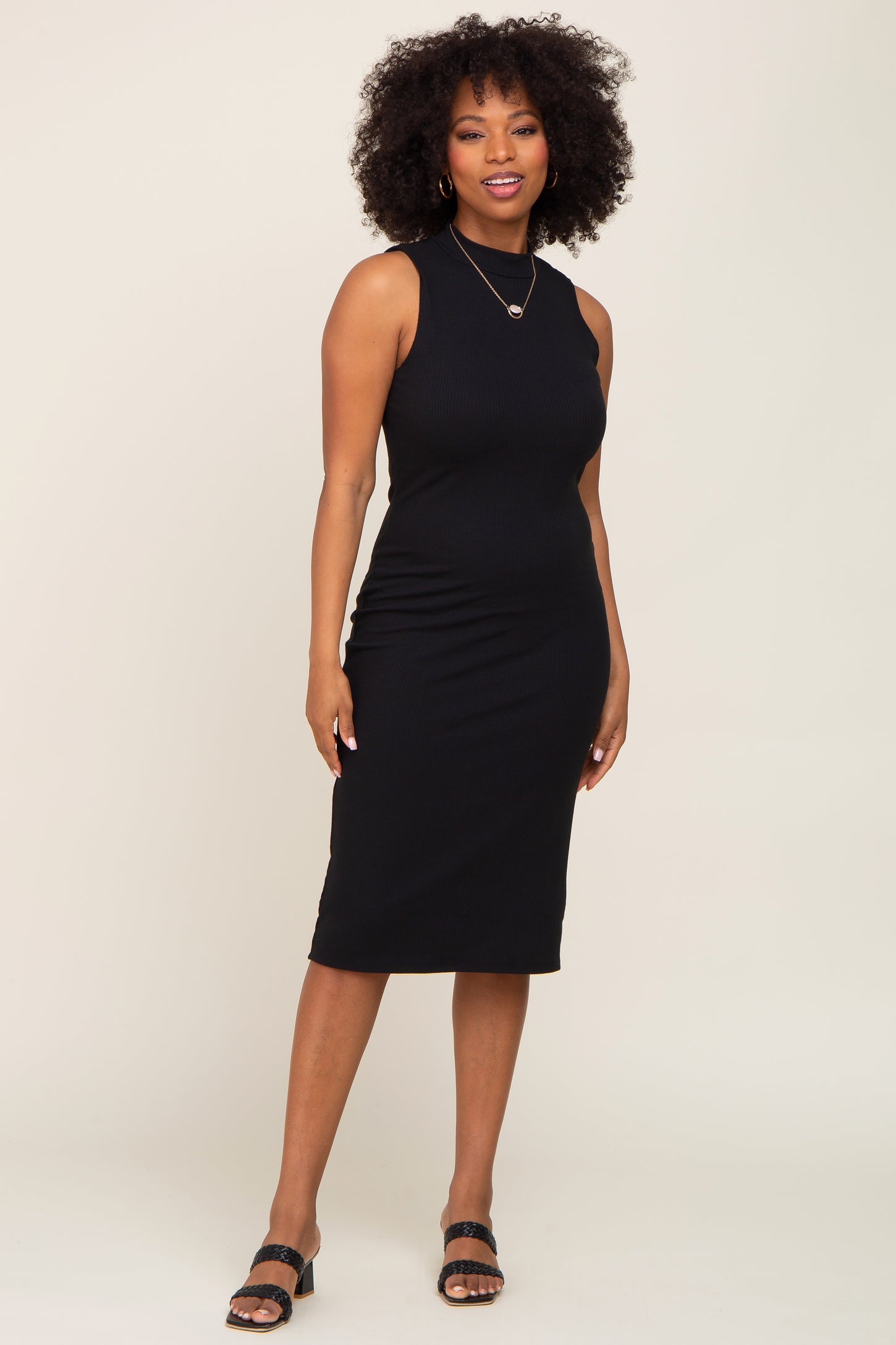 sleeveless mock neck midi dress NICOLETTE SLEEVELESS MOCK NECK MIDI DRESS IN BLACK