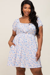 White Floral Short Puff Sleeve Dress