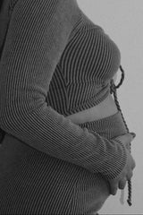 Olive Ribbed Front Cutout Two Piece Maternity Skirt Set