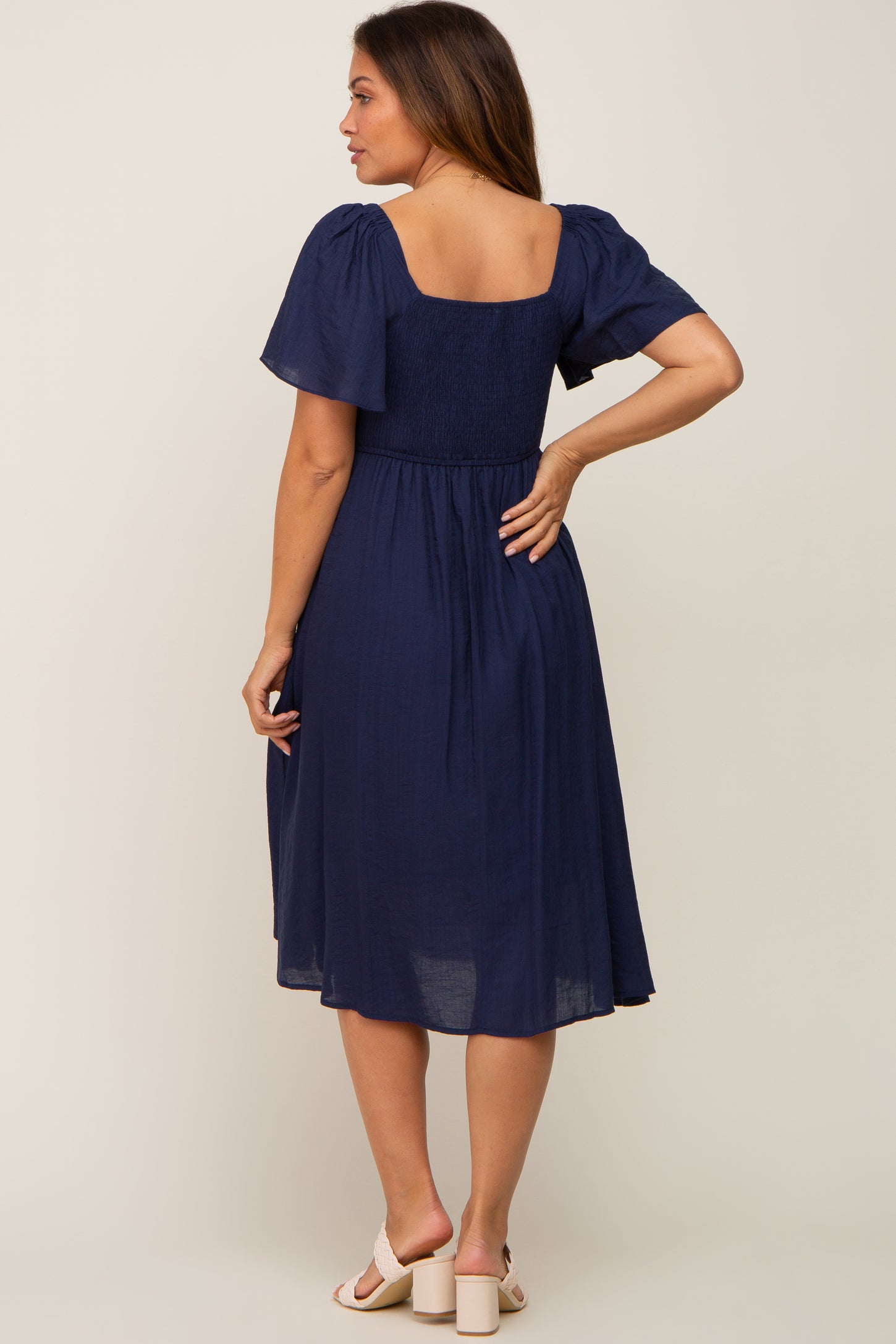 navy blue short sleeve midi dress Women's Raglan Short Sleeve Twofer Midi A-Line Dress