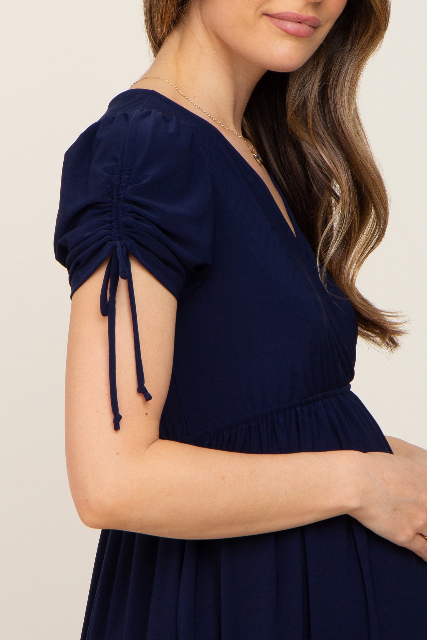 Navy Cinched Sleeve Maternity Midi Dress – PinkBlush
