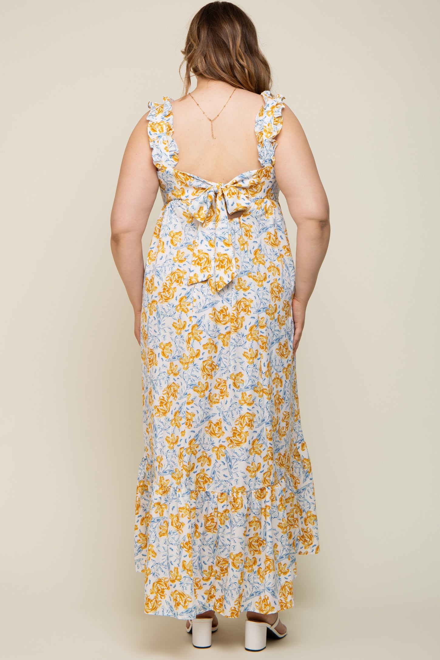 Ivory Floral Ruffle Strap Maternity Plus Maxi Dress