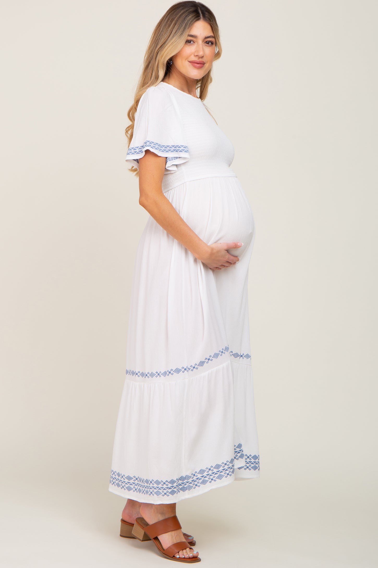 White Embroidered Accent Maternity Maxi Dress Small White Embroidered Accent Maternity Maxi Dress Small