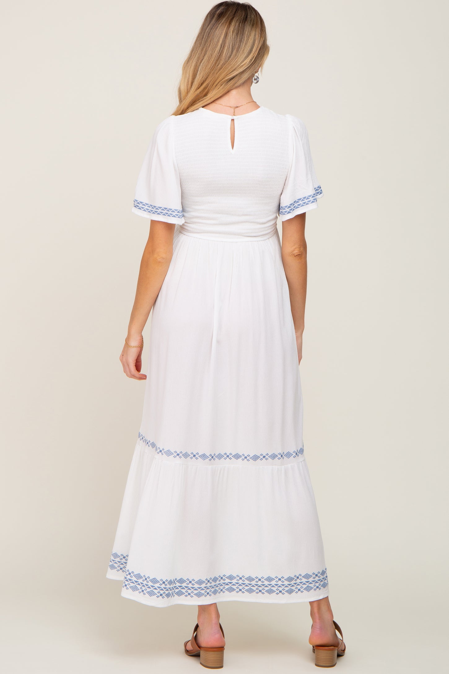 White Embroidered Accent Maternity Maxi Dress Small White Embroidered Accent Maternity Maxi Dress Small