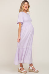 Lavender Embroidered Accent Maternity Maxi Dress