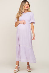 Lavender Embroidered Accent Maternity Maxi Dress