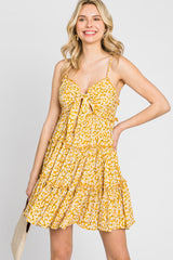 Yellow Floral Cut Out Tiered Ruffle Maternity Mini Dress