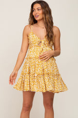 Yellow Floral Cut Out Tiered Ruffle Maternity Mini Dress