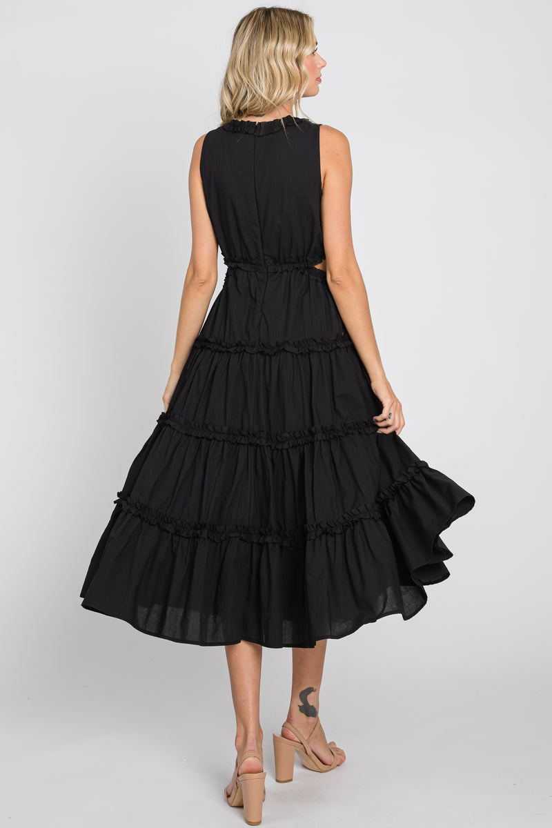 Black Tiered Ruffle Cutout Midi Dress – PinkBlush