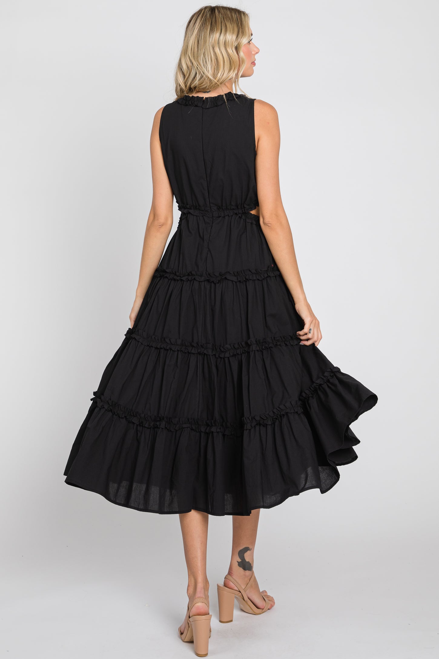 Black Tiered Ruffle Cutout Midi Dress – PinkBlush