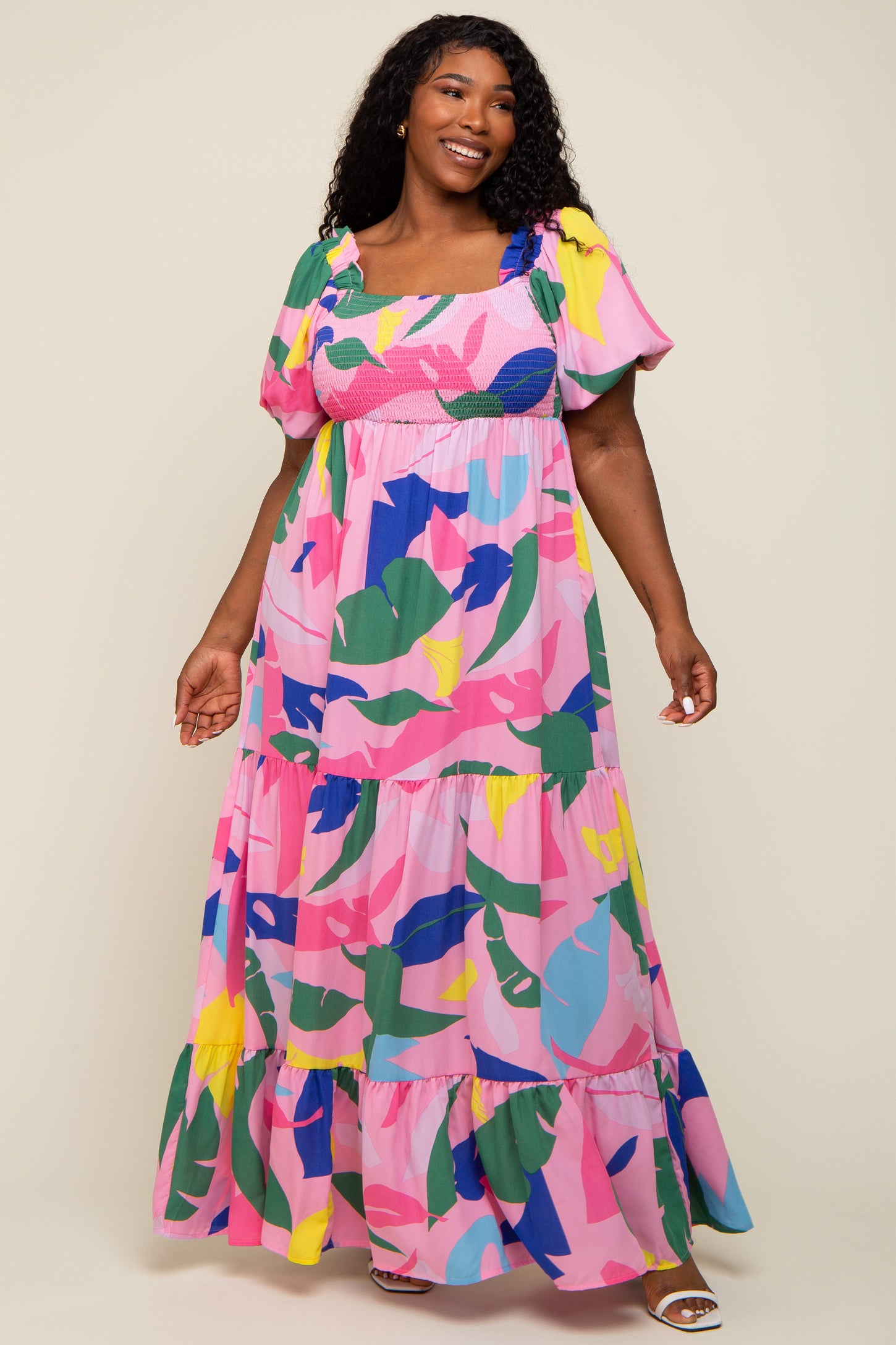 pink puff dress plus size City Chic | Women's Plus Size Puff Sleeve Maxi Dress - Blush