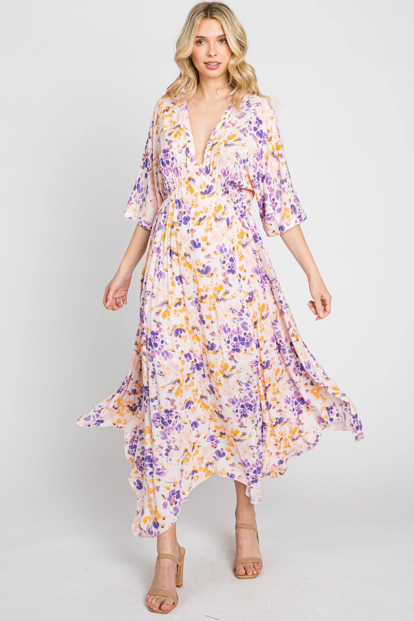 Pink Floral Flowy Short Sleeve Maxi Dress PinkBlush Pink Floral Flowy Short Sleeve Maxi Dress PinkBlush