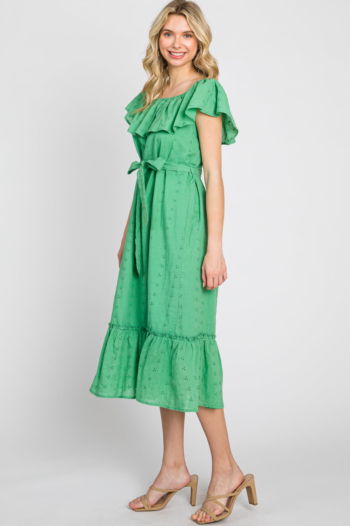 eyelet off the shoulder midi dress Qzwdhjm Off Shoulder Midi Dress for Women 3/4 Sleeve Beach Travel Dresses with Eyelet Trim and Slit Boho Flowy Dress for Summer Vacation