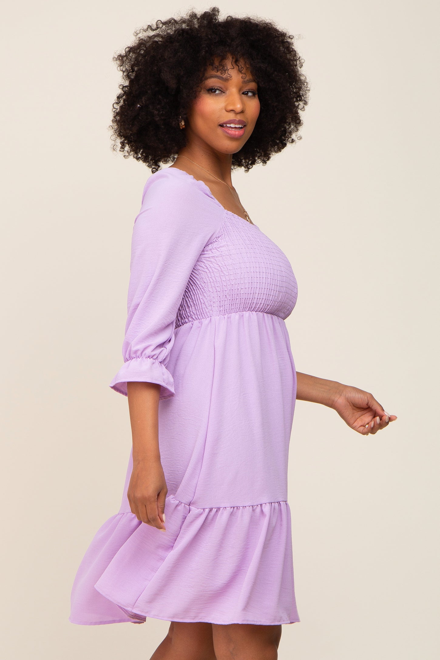 Lavender Smocked Ruffle Maternity Dress