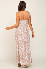 Taupe Animal Print Tiered Maxi Dress