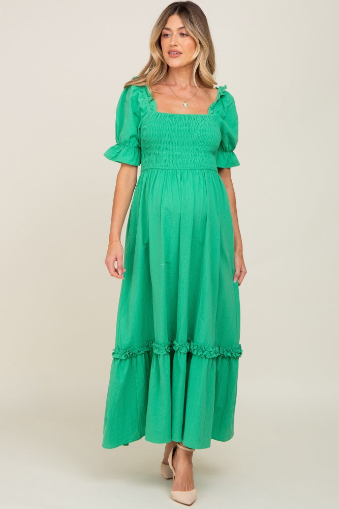 asos green maternity dress ASOS DESIGN Maternity knitted midi dress with wrap front in dark green