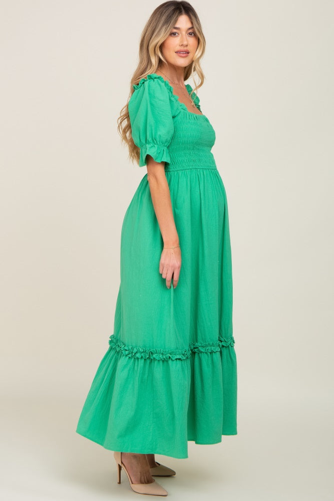 Green Puff Sleeve Ruffle Accent Maternity Maxi Dress PinkBlush Green Puff Sleeve Ruffle Accent Maternity Maxi Dress PinkBlush