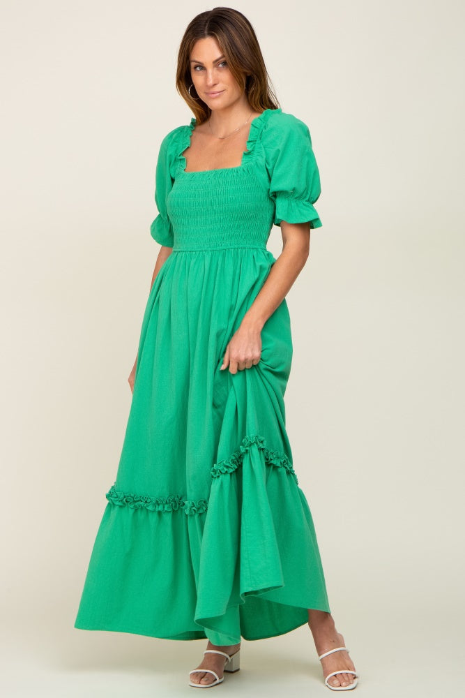 Green Puff Sleeve Ruffle Accent Maxi Dress PinkBlush Green Puff Sleeve Ruffle Accent Maxi Dress PinkBlush