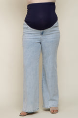 Light Blue Basic Maternity Plus Wide Leg Jeans
