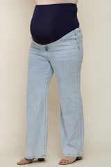 Light Blue Basic Maternity Plus Wide Leg Jeans