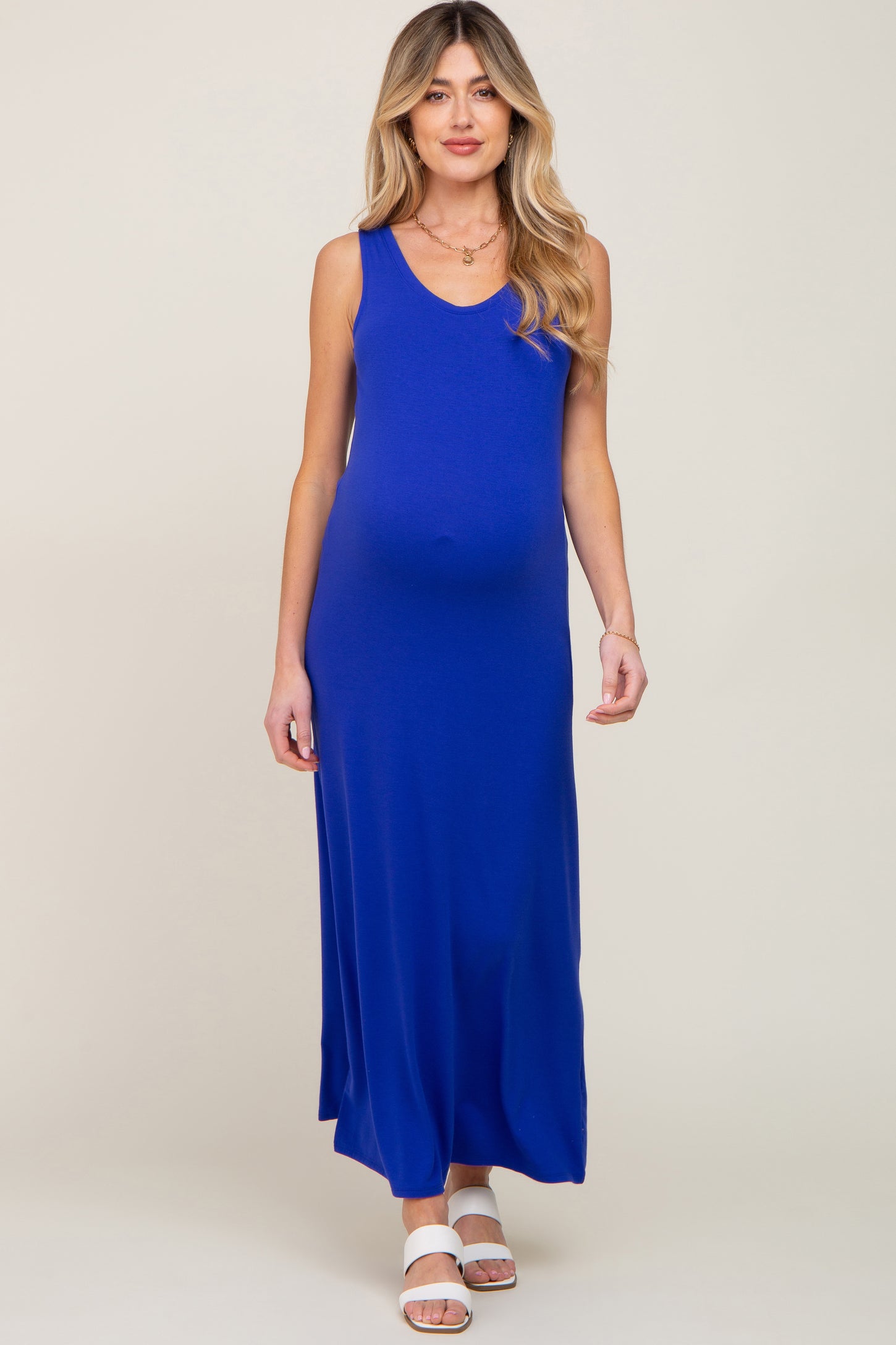Royal Sleeveless Maternity Maxi Dress