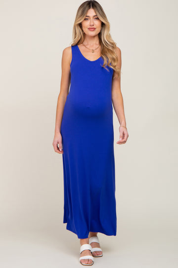 Royal Sleeveless Maternity Maxi Dress