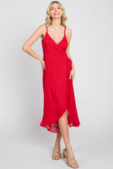 Red Animal Print Wrap Maternity Midi Dress