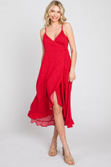 Red Animal Print Wrap Midi Dress