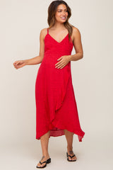 Red Animal Print Wrap Maternity Midi Dress