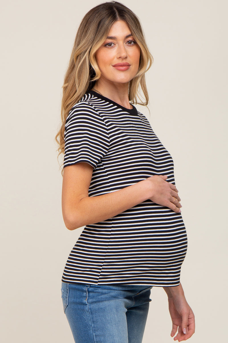 Black Striped Basic Maternity Tee – PinkBlush