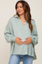 Mint Green Silk Collared V-Neck Long Sleeve Blouse