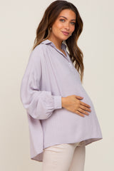 Lavender Lightweight Striped Textured Collared Maternity Top