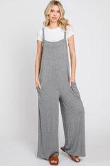 Heather Grey Sleeveless Pocketed Wide Leg Maternity Jumpsuit