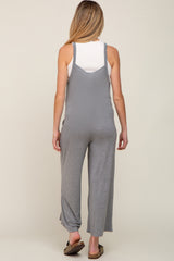 Heather Grey Sleeveless Pocketed Wide Leg Maternity Jumpsuit
