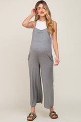 Heather Grey Sleeveless Pocketed Wide Leg Maternity Jumpsuit